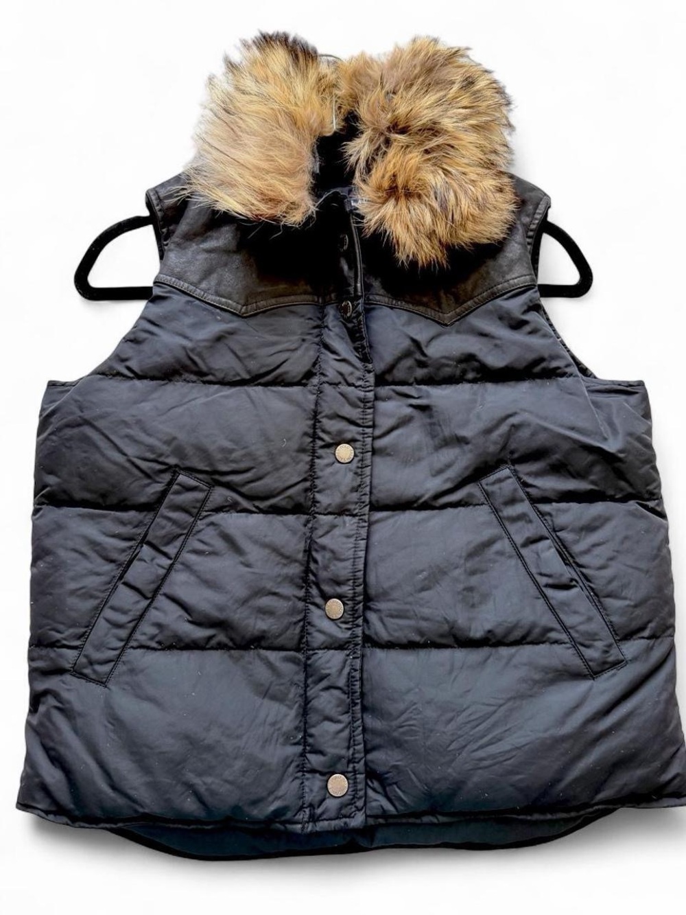 Ralph Lauren Black Quilted Puffer Vest with coyote fur collar removable